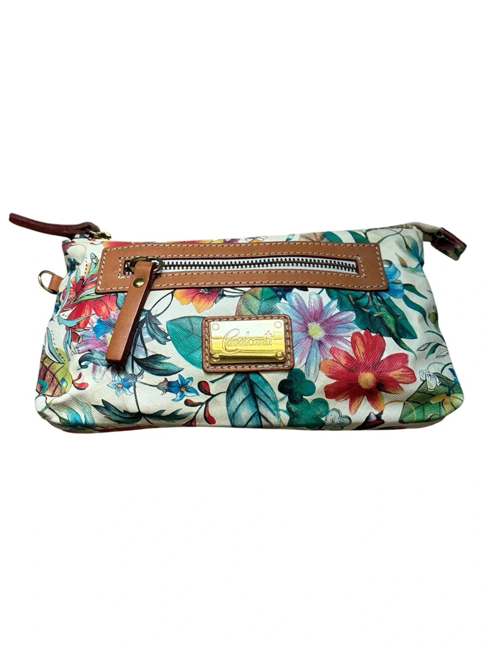 Cavalcanti Floral Leather Clutch Bag Cottagecore Boho Multicolor Made in Italy
